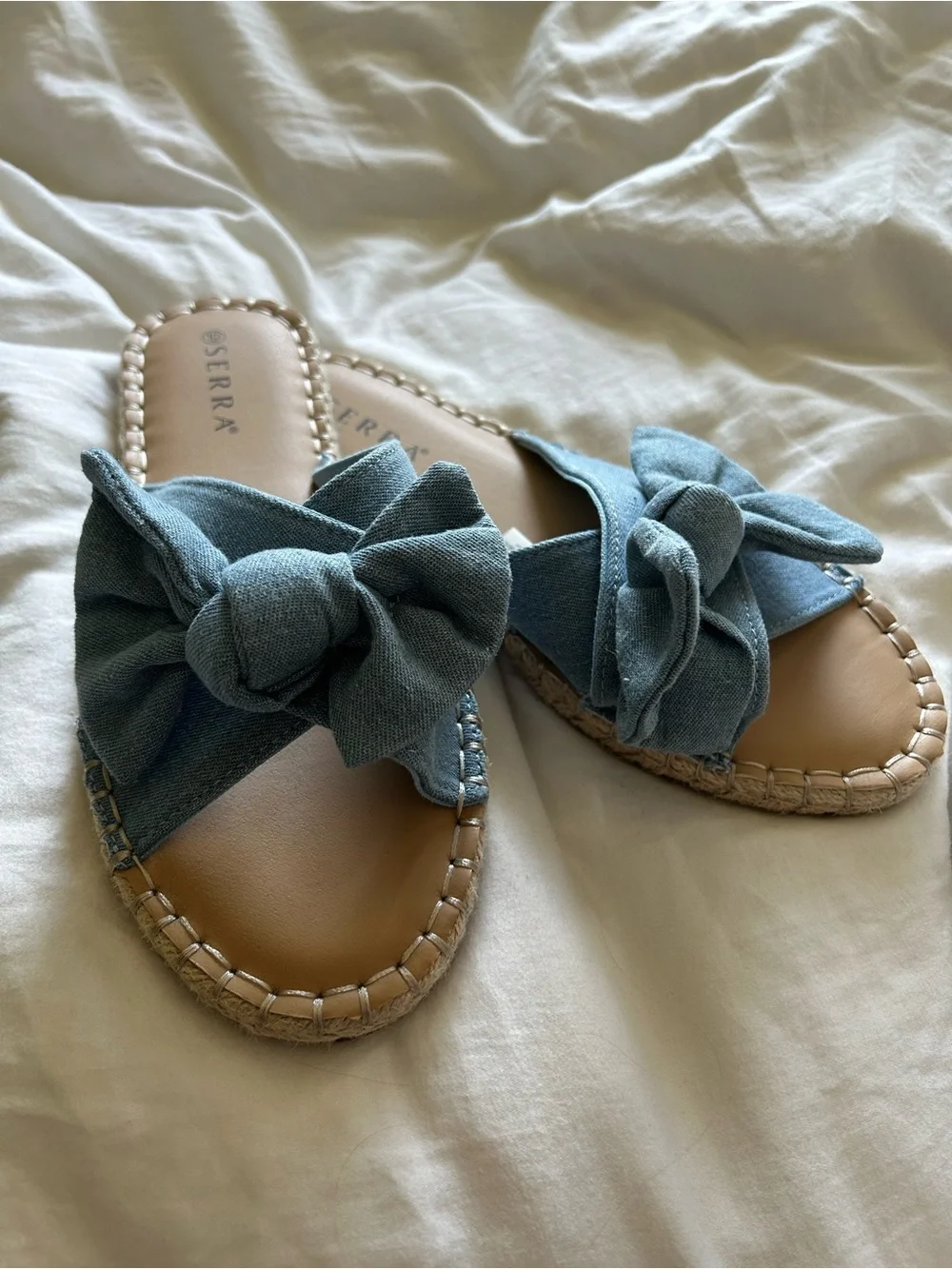 Serra Blue Bow Espadrille Slide Sandals